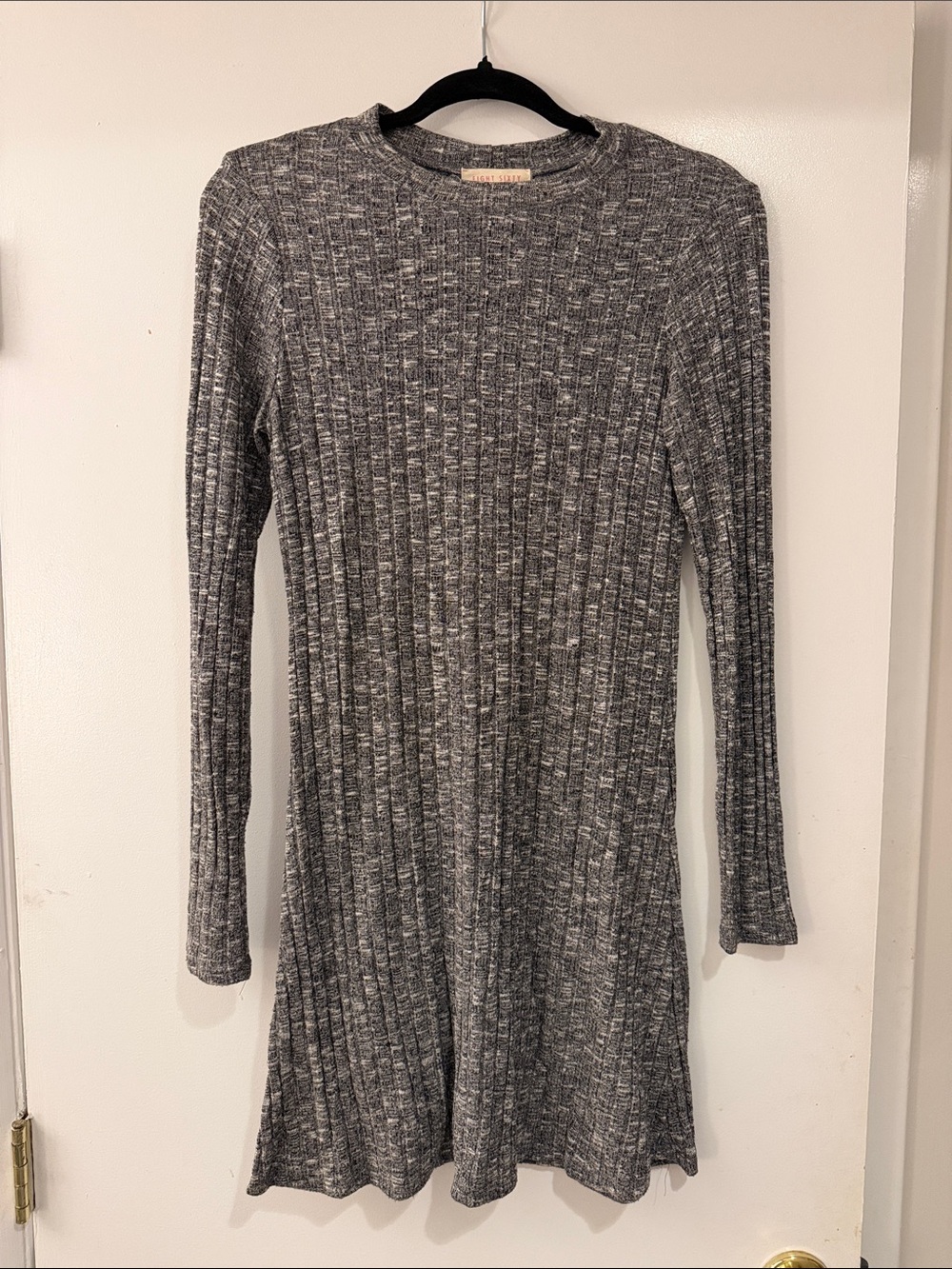Ribbed Long-Sleeve Gray Sweater Dress